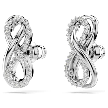 Pendientes de botón Hyperbola, Símbolo del infinito, Blancos, Baño de rodio - Swarovski, 5687269