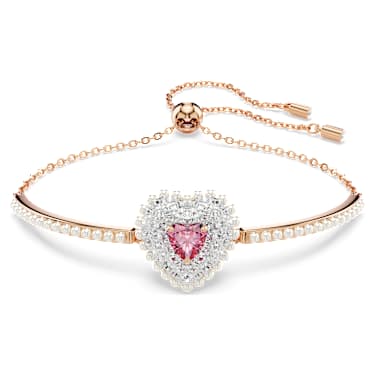 Idyllia bangle, Crystal pearl, Heart, White, 18K rose gold finish - Swarovski, 5687513