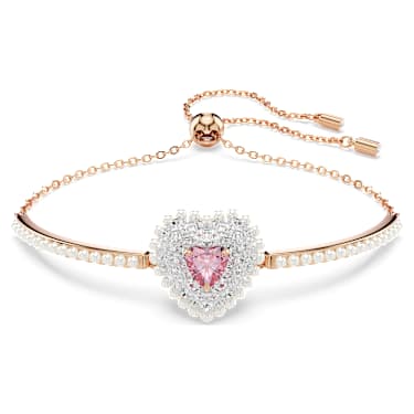Idyllia bangle, Crystal pearl, Heart, White, 18K rose gold finish - Swarovski, 5687513