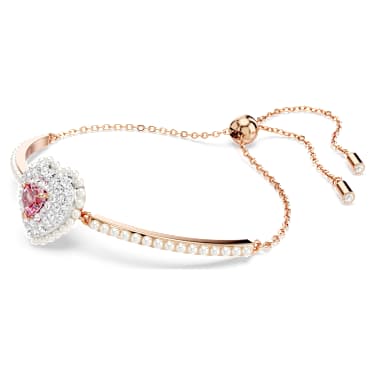 Hyperbola bangle, Crystal pearls, Heart, White, Rose gold-tone plated - Swarovski, 5687513