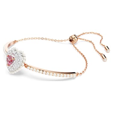 Idyllia 手镯, 仿水晶珍珠, 心形, 白色, 镀玫瑰金色调 - Swarovski, 5687513