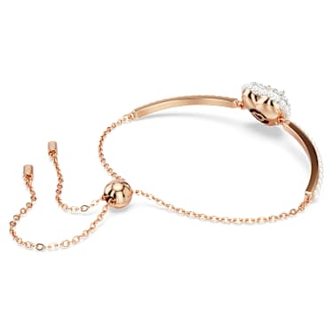 Hyperbola bangle, Crystal pearls, Heart, White, Rose gold-tone plated - Swarovski, 5687513
