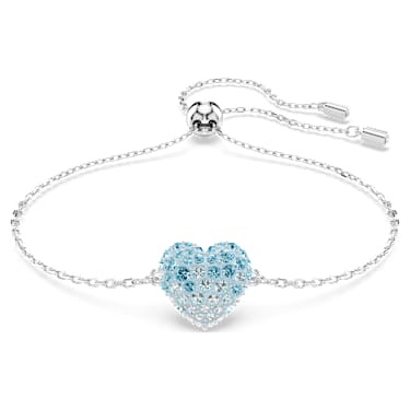 Idyllia bracelet, Heart, Blue, Rhodium plated - Swarovski, 5687621