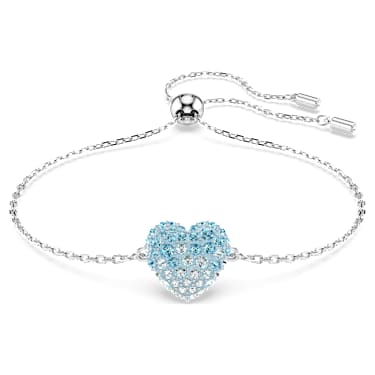 Idyllia bracelet, Heart, Blue, Rhodium plated - Swarovski, 5687621