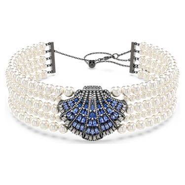 Idyllia Halsband, Kristallperle, Muschel, Blau, Rutheniert - Swarovski, 5688233