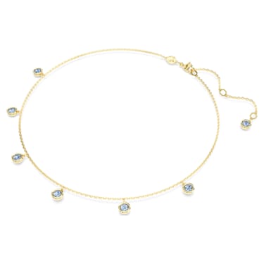 Imber necklace, Round cut, Light blue, Gold-tone plated | Swarovski