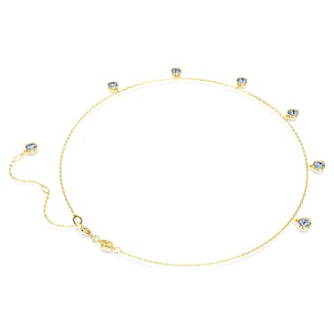 Imber necklace, Round cut, Light blue, Gold-tone plated | Swarovski