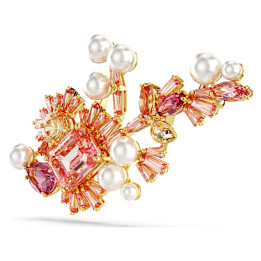 Gema brooch, Crystal pearl, Mixed cuts, Flower, Pink, 18K gold finish - Swarovski, 5688478