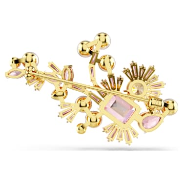 Gema brooch, Crystal pearl, Mixed cuts, Flower, Pink, 18K gold finish - Swarovski, 5688478