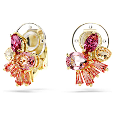 Gema 클립 이어링, 믹스 컷, 꽃, 핑크, 골드 톤 플래팅 - Swarovski, 5688479