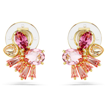 Gema 夾式耳環, 混合式切割, 花朵, 粉紅色, 鍍金色色調 - Swarovski, 5688479