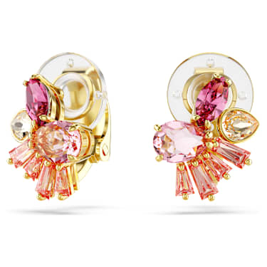 Gema 클립 이어링, 믹스 컷, 꽃, 핑크, 골드 톤 플래팅 - Swarovski, 5688479