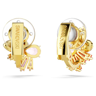 Gema 夾式耳環, 混合式切割, 花朵, 粉紅色, 鍍金色色調 - Swarovski, 5688479