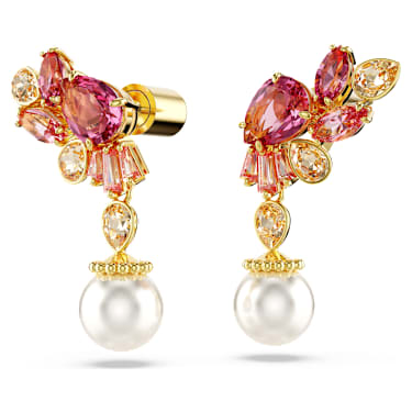 Pendientes Gema, Tallas mixtas, Crystal Pearls, Flor, Rosas, Baño tono oro - Swarovski, 5688486