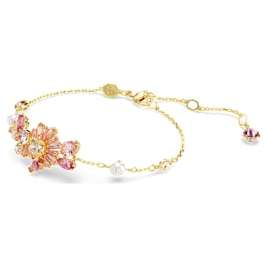 Gema Bileklik, Kristal inci, Karışık kesimler, Çiçek, Pembe, 18k altın rengi yüzey - Swarovski, 5688488