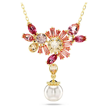 Gema pendant, Mixed cuts, Crystal pearl, Flower, Pink, Gold-tone plated - Swarovski, 5688490