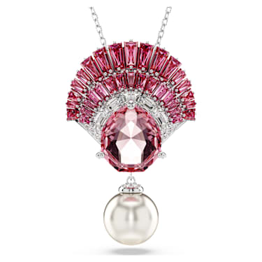 Idyllia pendant, Mixed cuts, Crystal pearl, Shell, Pink, Rhodium plated - Swarovski, 5688620