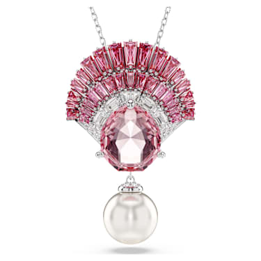 Idyllia pendant, Mixed cuts, Crystal pearl, Shell, Pink, Rhodium plated - Swarovski, 5688620