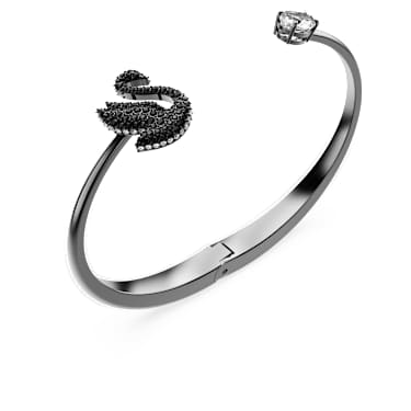 Bracelet-jonc Swan, Cygne, Noir, Métal plaqué ruthénium - Swarovski, 5688744