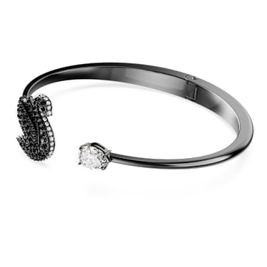 Bransoletka typu bangle Swan, Łabędź, Czarna, Powłoka z rutenu - Swarovski, 5688745