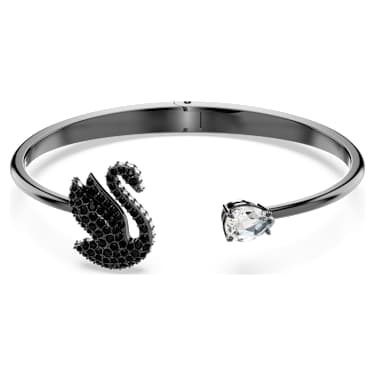 Bransoletka typu bangle Swan, Łabędź, Czarna, Powłoka z rutenu - Swarovski, 5688746