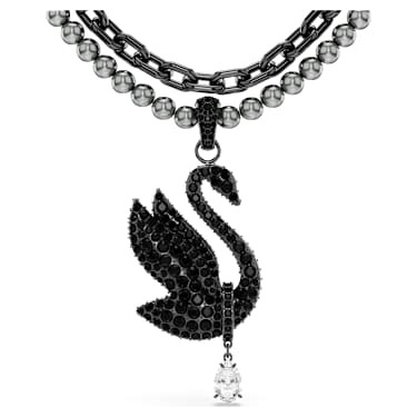Swan Choker und Brosche, Kristallperle, Schwan, Schwarz, Rutheniert - Swarovski, 5688747