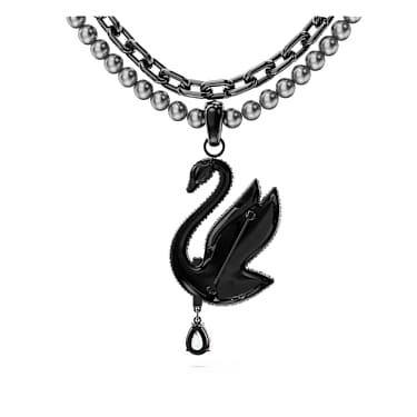 Swan Choker und Brosche, Kristallperle, Schwan, Schwarz, Rutheniert - Swarovski, 5688747