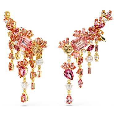 Pendientes de clip Gema, Tallas mixtas, Candelabro, Flor, Rosas, Baño tono oro - Swarovski, 5688774