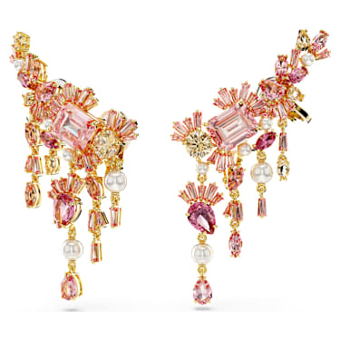 Pendientes de clip Gema, Tallas mixtas, Candelabro, Flor, Rosas, Baño tono oro - Swarovski, 5688774