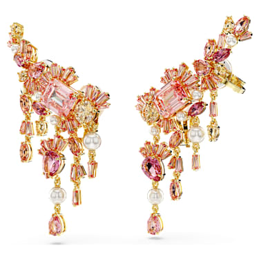 Pendientes de clip Gema, Tallas mixtas, Candelabro, Flor, Rosas, Baño tono oro - Swarovski, 5688774