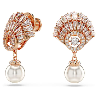 Viseči uhani Idyllia, Kristalni biser, Školjka, Beli, V videzu rožnatega zlata 18K - Swarovski, 5689196