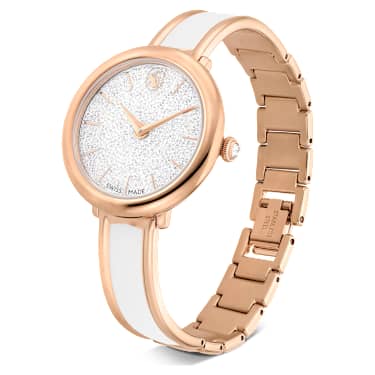 Crystalline Bangle Uhr, Schweizer Produktion, Metallarmband, Weiß, Roségoldfarbenes Finish - Swarovski, 5689324