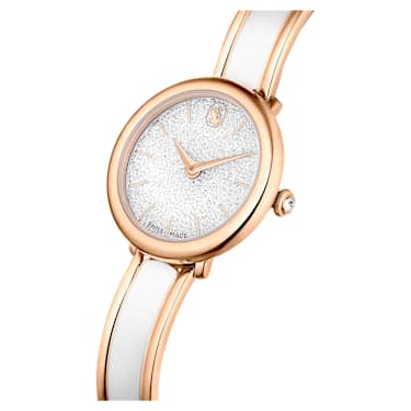 Crystalline Bangle Uhr, Schweizer Produktion, Metallarmband, Weiß, Roségoldfarbenes Finish - Swarovski, 5689324