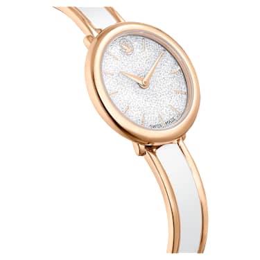 Crystalline Bangle Uhr, Schweizer Produktion, Metallarmband, Weiß, Roségoldfarbenes Finish - Swarovski, 5689324