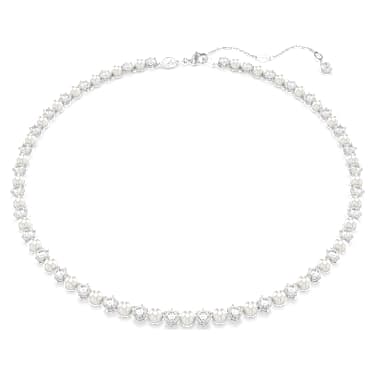 Matrix Tennis 項鏈, 水晶珍珠, 圓形切割, 白色, 鍍白金色 - Swarovski, 5689623