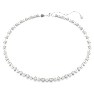 Matrix Tennis 項鏈, 水晶珍珠, 圓形切割, 白色, 鍍白金色 - Swarovski, 5689623