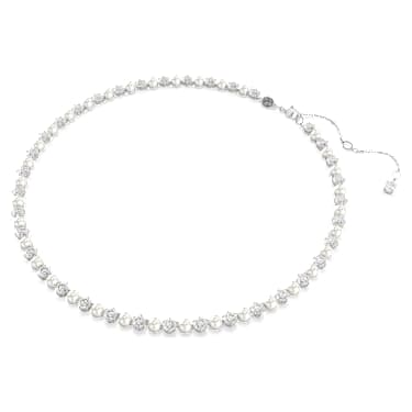 Matrix Tennis 項鏈, 水晶珍珠, 圓形切割, 白色, 鍍白金色 - Swarovski, 5689623
