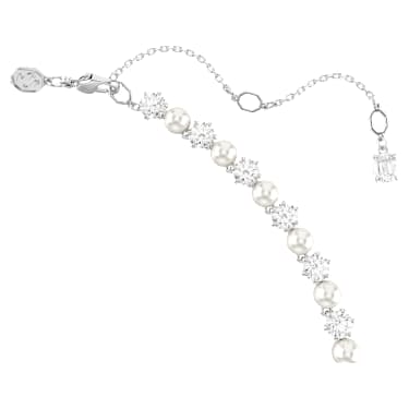 Matrix Tennis 項鏈, 水晶珍珠, 圓形切割, 白色, 鍍白金色 - Swarovski, 5689623
