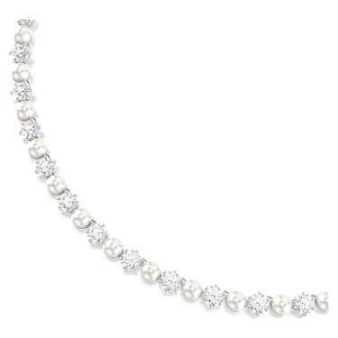 Verižica Tennis Matrix, Kristalni biser, Okrogli rez, Bela, Prevleka iz rodija - Swarovski, 5689623
