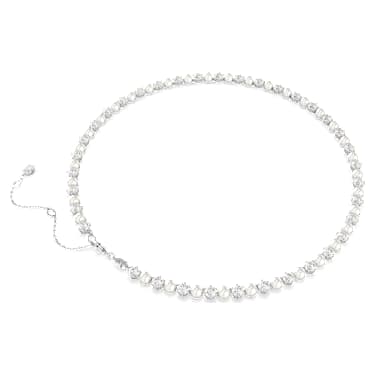 Matrix Tennis 項鏈, 水晶珍珠, 圓形切割, 白色, 鍍白金色 - Swarovski, 5689623