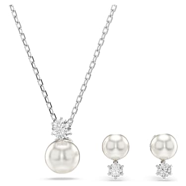 Set Matrix, Perlă de cristal,Tăietură rotundă, Alb, Placat cu