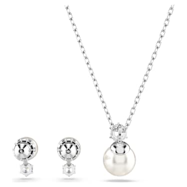 Matrix set, Crystal pearl, Round cut, White, Rhodium plated - Swarovski, 5689624