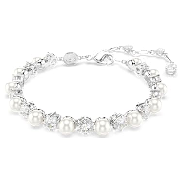 Matrix Tennis bracelet, Crystal pearl, Round cut, White, Rhodium plated - Swarovski, 5689625