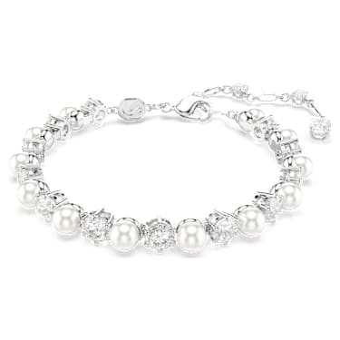 Bracelet Tennis Matrix, Perle de cristal, Taille ronde, Blanc, Métal rhodié - Swarovski, 5689625