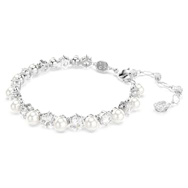 Matrix Tennis bracelet, Crystal pearl, Round cut, White, Rhodium plated - Swarovski, 5689625