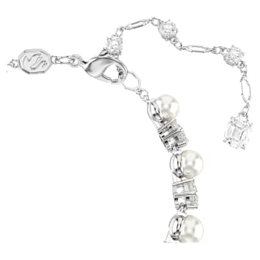 Matrix Tennis bracelet, Crystal pearl, Round cut, White, Rhodium plated - Swarovski, 5689625