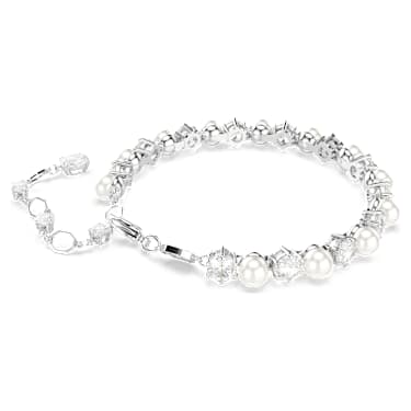 Matrix Tennis bracelet, Crystal pearl, Round cut, White, Rhodium plated - Swarovski, 5689625