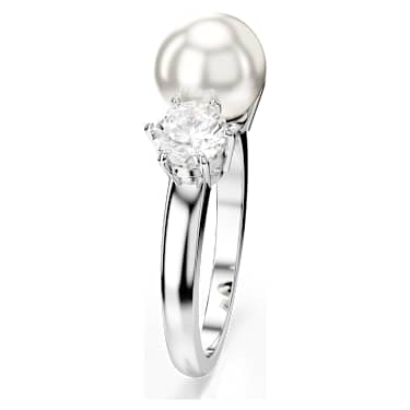 Anillo de cóctel Matrix, Perla de cristal, Talla redonda, Blanco, Baño de rodio - Swarovski, 5689627