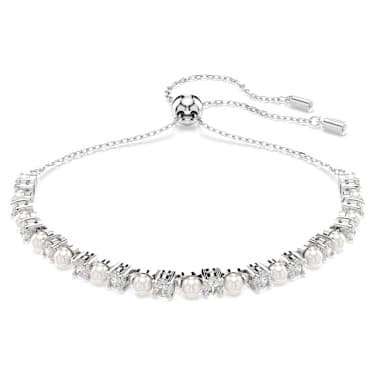 Matrix Tennis 手鏈, 水晶珍珠, 圓形切割, 白色, 鍍白金色 - Swarovski, 5689633