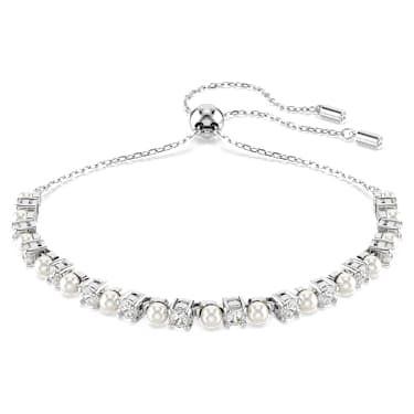 Matrix Tennis Armband, Kristallperle, Rundschliff, Weiß, Rhodiniert - Swarovski, 5689633